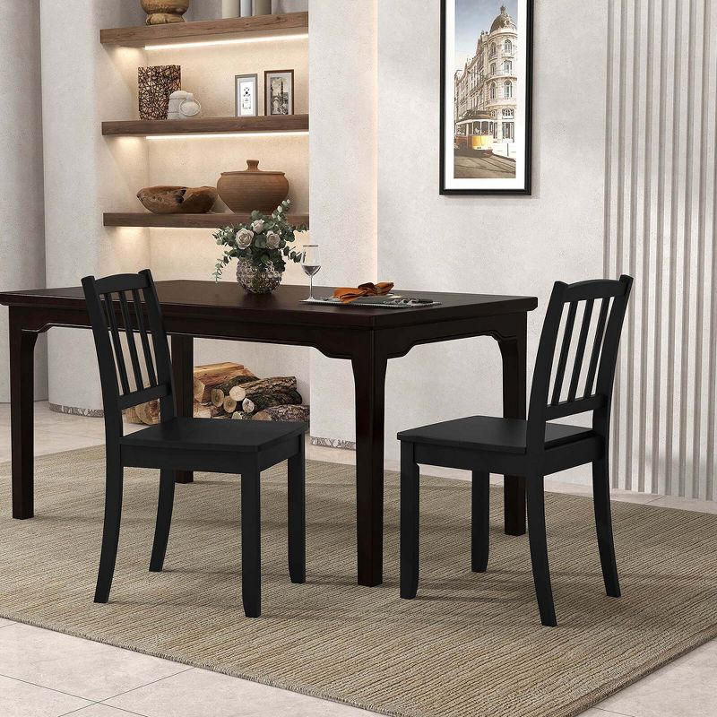 Costway Wood Dining Chair Set of 2 with Rubber Wood Legs Curved Backrest for Kitchen Black
