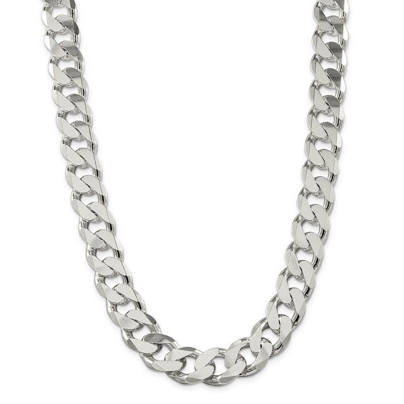 Black Bow Jewelry Mens 16.2mm Sterling Silver Solid Flat Curb Chain Necklace, 24 Inch