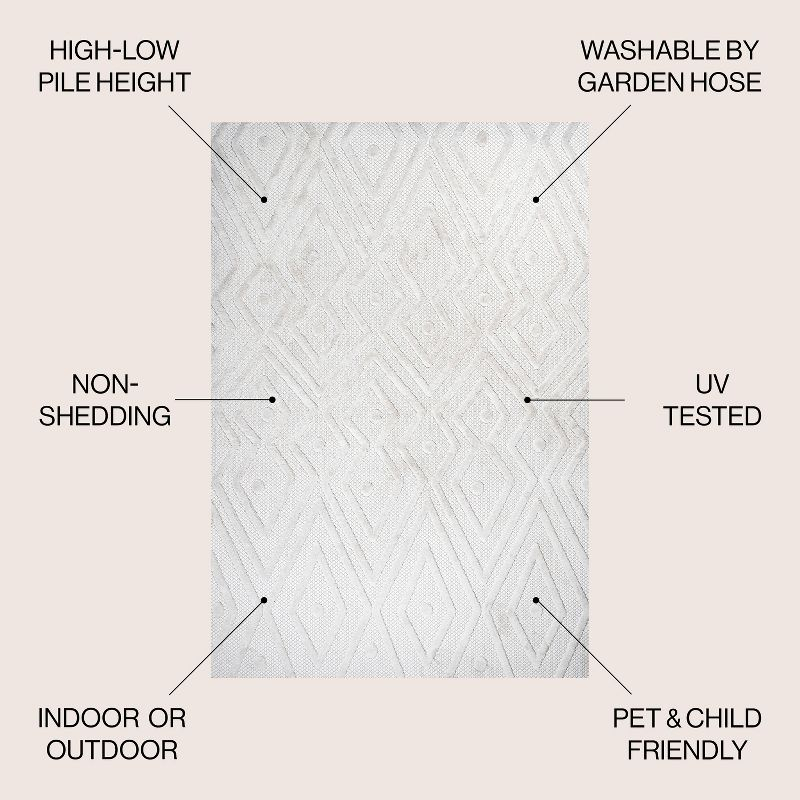 5' x 5' Balansat Moroccan Diamond Indoor/Outdoor Area Rug, Ivory - JONATHAN Y