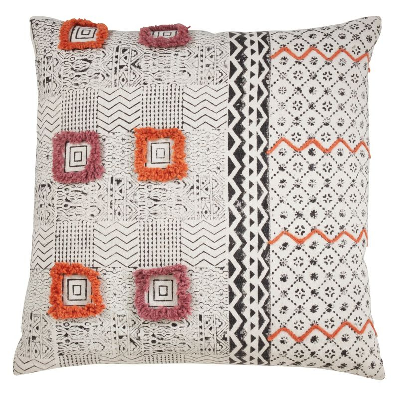 Saro Lifestyle Block Print Embroidered Pillow - Poly Filled, 22" Square, Coral