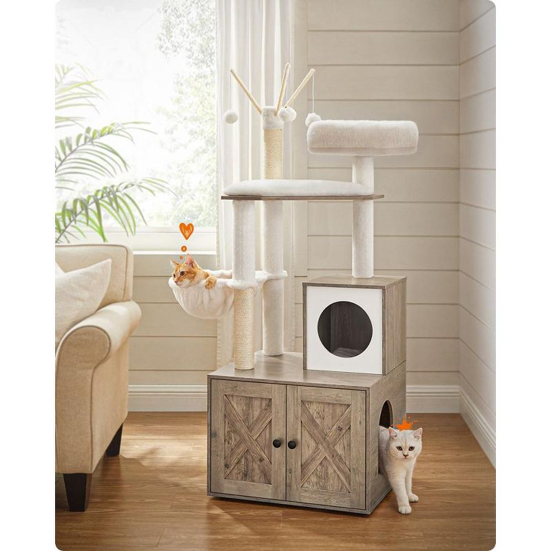 Feandrea WoodyWonders Cat Tree with Litter Box Enclosure, 2-in-1 Modern Tower, Furniture Hidden, Cat Condo with Scratching Posts Greige