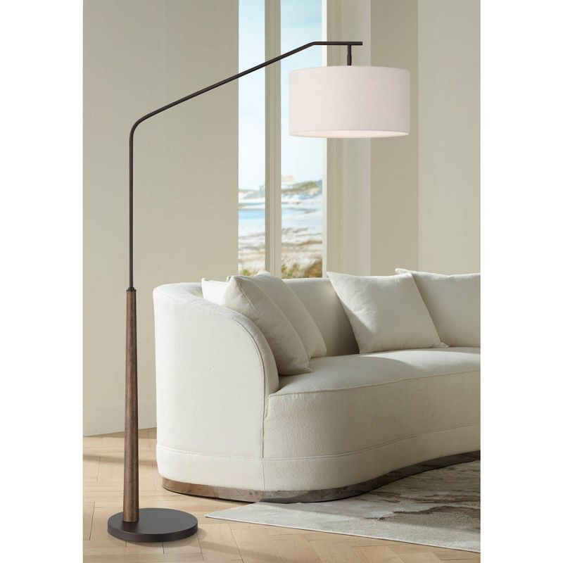 Franklin Iron Works Kipling Farmhouse Rustic 76" Tall Standing Floor Lamp Large Arc Foot Switch Bronze Wood Living Room Bedroom House Reading Office