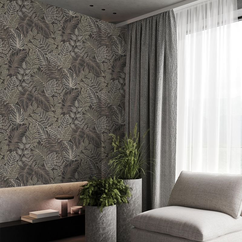 Superfresco Easy Scattered Leaves Charcoal and Gold Wallpaper