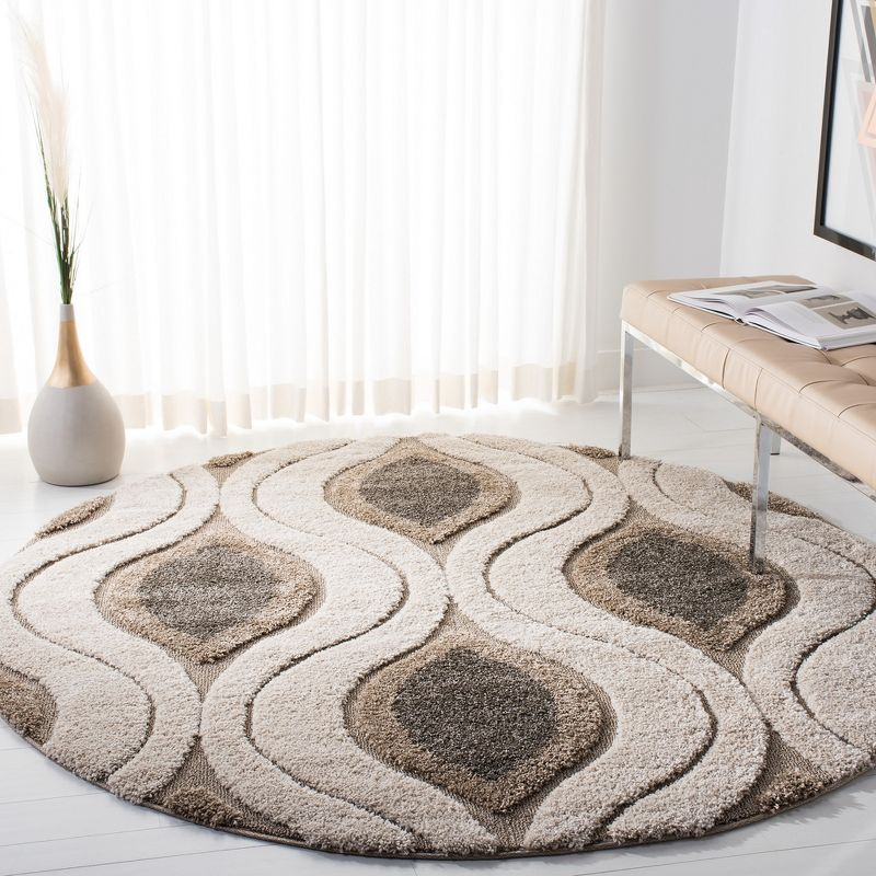 Florida Shag SG461 Power Loomed Indoor Accent Rug - Cream/Smoke - 4' Round - Safavieh
