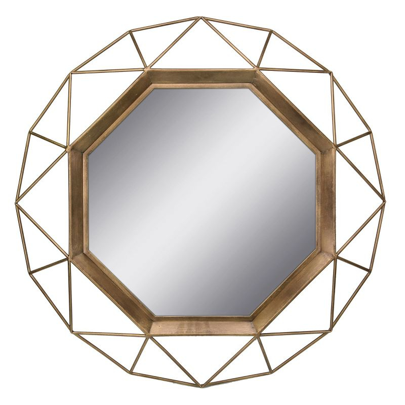28.3" x 28.3" Metal Octagon Decorative Mirror Antique Gold - Stonebriar Collection: Modern Round No Assembly Wall Mount