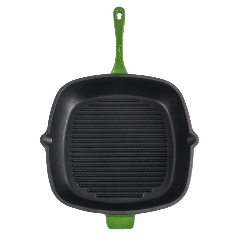 BergHOFF Neo 3Pc Cast Iron Cookware Set, 3qt. Covered Dutch Oven & 11" Grill Pan, Green