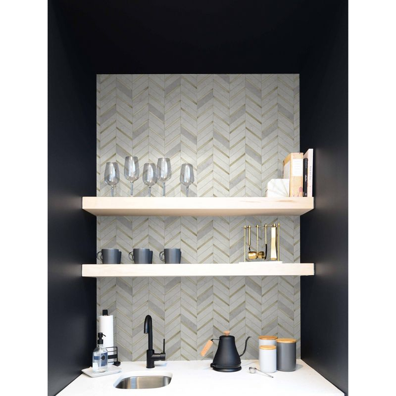 NextWall Faux Chevron Marble Tile Peel and Stick Wallpaper: Self-Adhesive, Repositionable, Washable, Gold, 30.75 Sq Ft Coverage