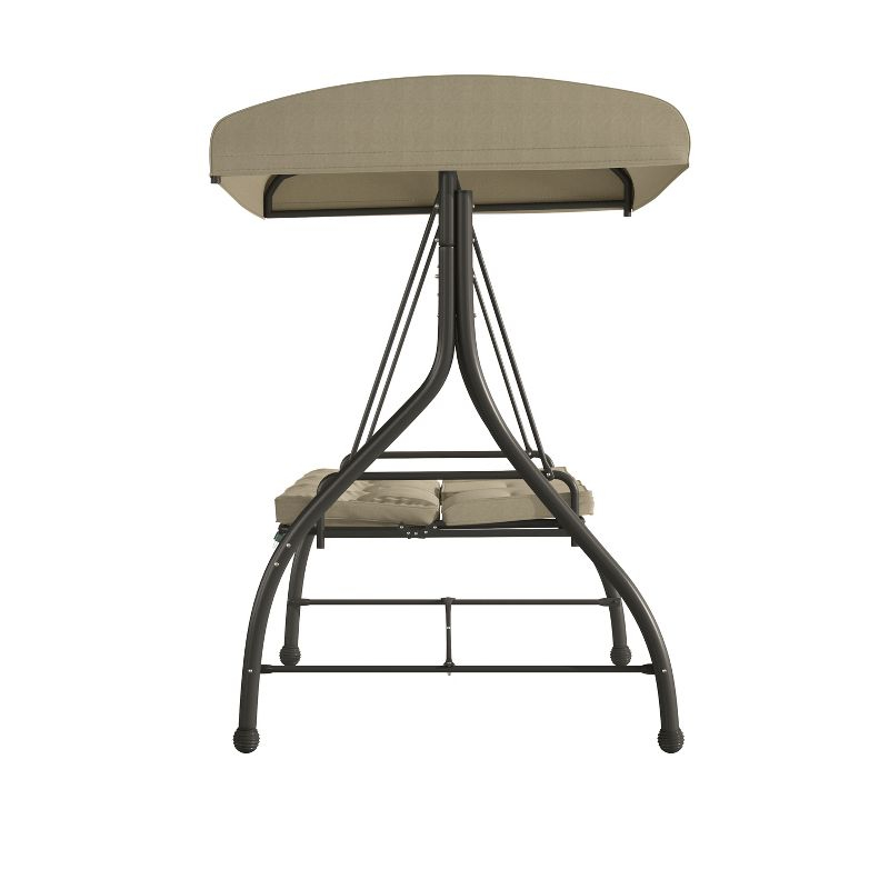 Flash Furniture 3-Seat Outdoor Steel Converting Patio Swing Canopy Hammock with Cushions / Outdoor Swing Bed (Tan)