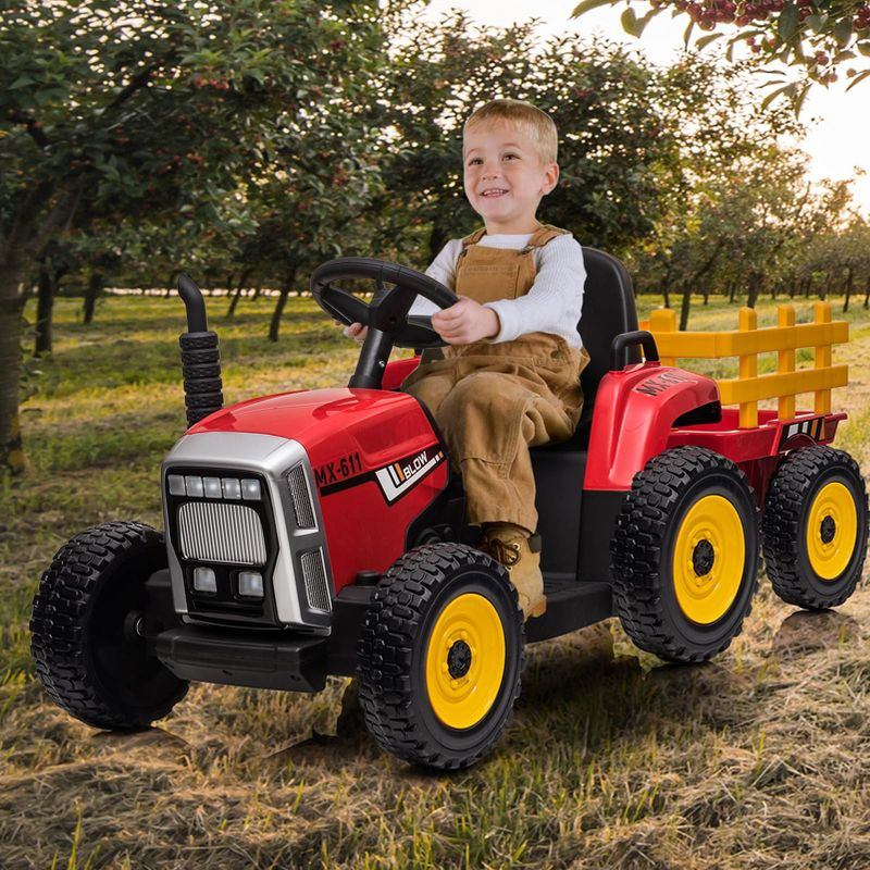 12V Kids Ride On Tractor with Trailer & Remote Control,Red, 35W