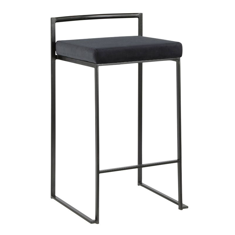 Set of 2 26" Fuji Contemporary Counter Height Barstools Velvet Black - LumiSource: Metal Frame, Stackable, Padded