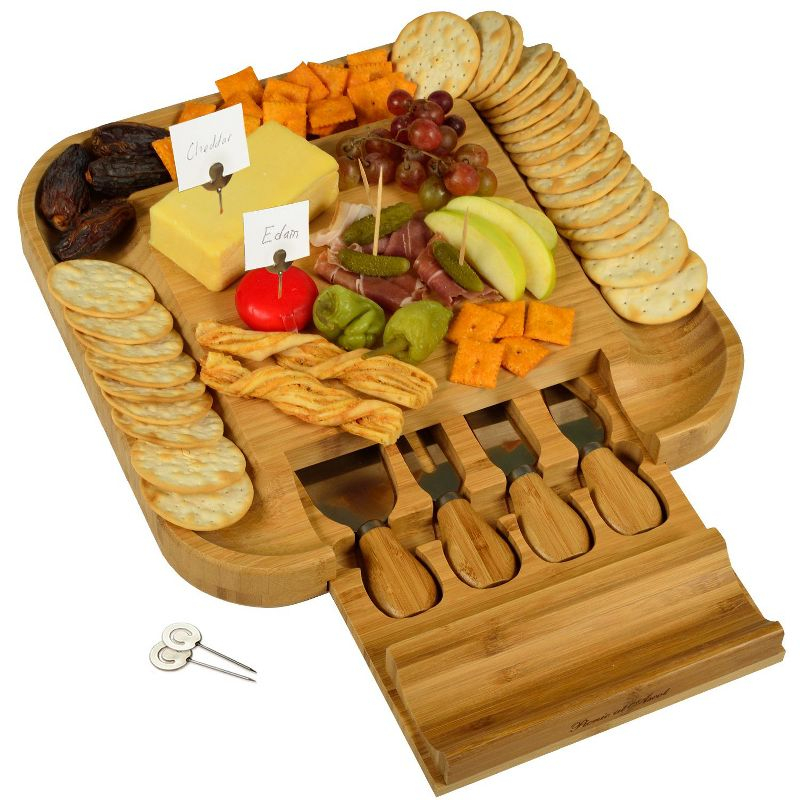 Picnic at Ascot  Large Bamboo Charcuterie Board with Cheese Knife Set