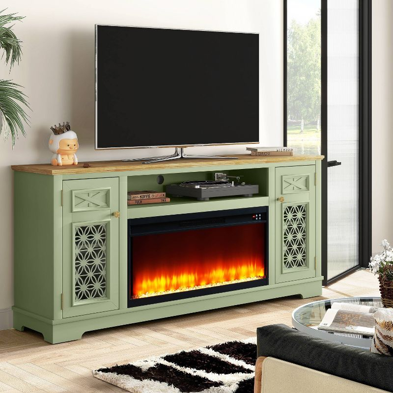 Festivo Farmhouse 70" TV Stand for TVs up to 80" with Fireplace Green