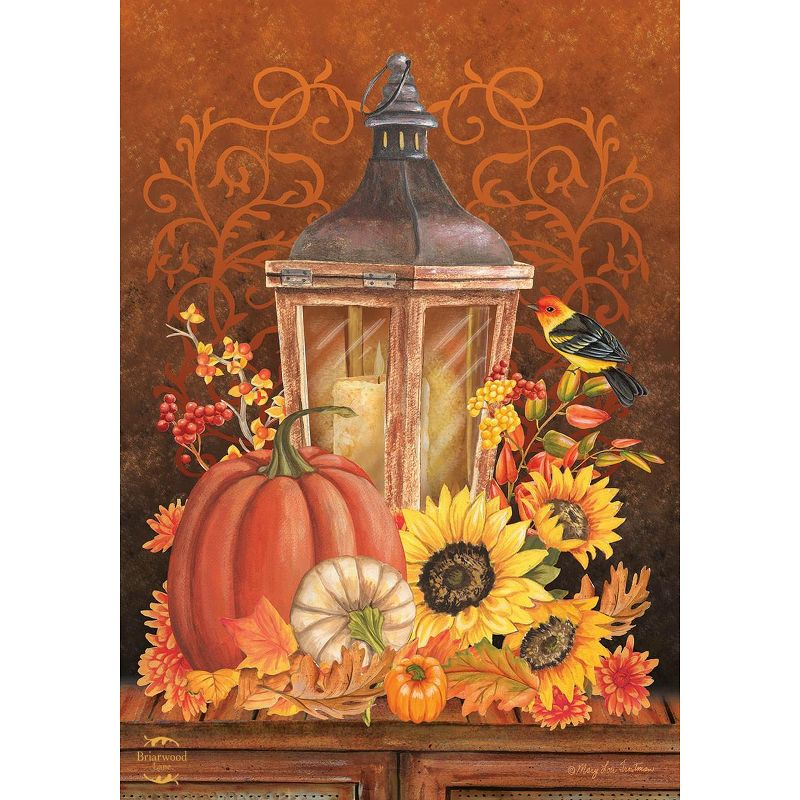 Fall Lantern Primitive Garden Flag Pumpkins Sunflower 18" x 12.5" Briarwood Lane