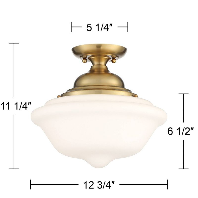 Regency Hill Modern Ceiling Light Semi Flush Mount Fixture 12 3/4" Wide Soft Gold White Glass Shade for Bedroom Kitchen Schoolhouse