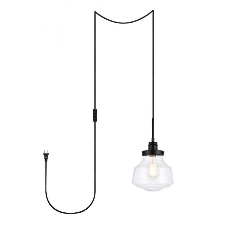 Elegant Lighting Lyle 1 light Black and Clear seeded glass plug in pendant