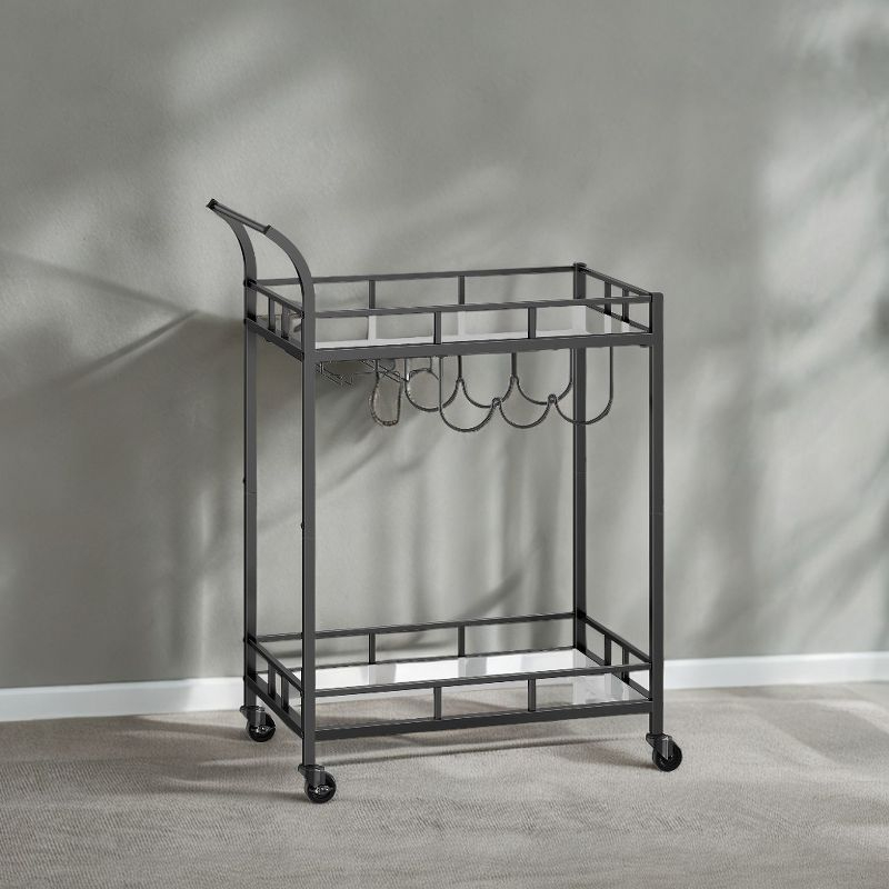 Bar Cart Black, Home Bar Serving Cart, Wine Cart With 2 Mirrored Shelves, Wine Holders, Glass Holders, For Kitchen, Dining Room