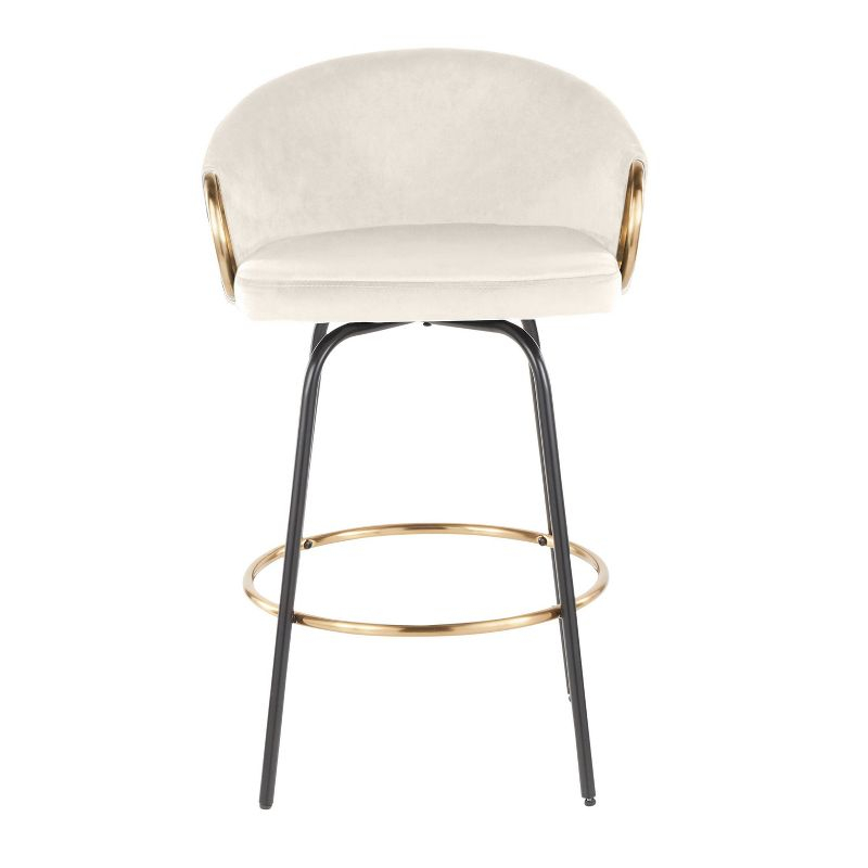 Set of 2 Claire Counter Height Barstools Gold/Cream/Black - LumiSource: Velvet Upholstery, Swivel, Footrest