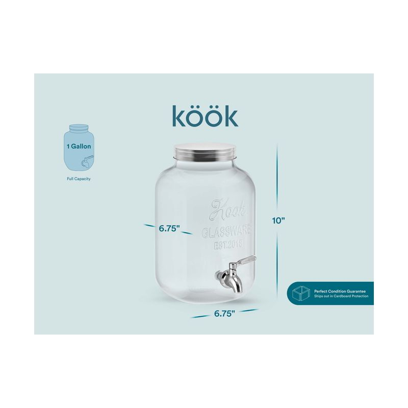 Kook Glass Beverage Dispenser, 1 Gallon, Silver
