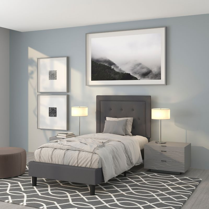 Flash Furniture Roxbury Twin Size Tufted Upholstered Platform Bed in Dark Gray Fabric