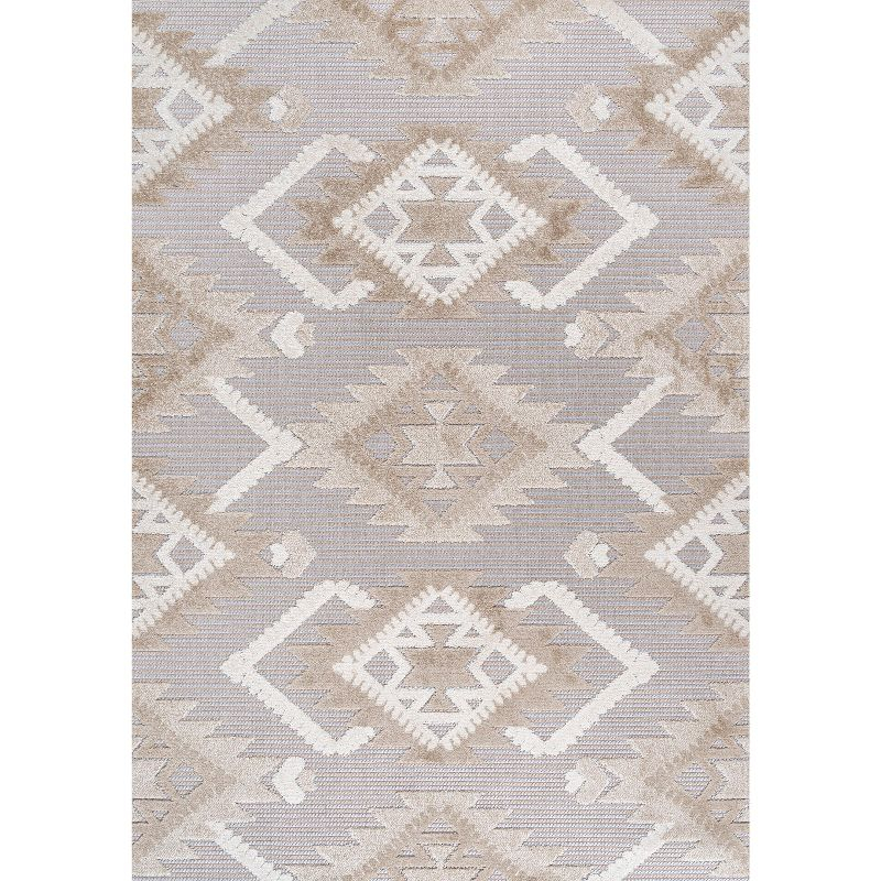 3'x5' Sumak High-Low Pile Neutral Diamond Kilim Indoor/Outdoor Area Rug, Beige/Gray - JONATHAN Y