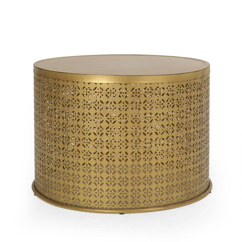 Noxon Boho Lace Cut Iron Coffee Table Gold Brushed Brown - Christopher Knight Home: Pedestal Base, No Assembly Required