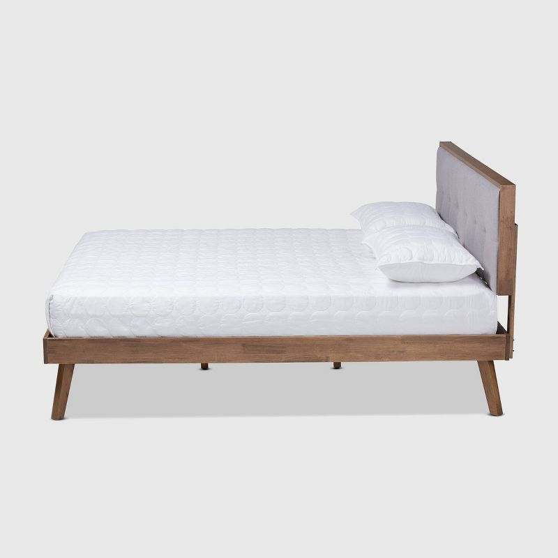 Baxton Studio King Alke Fabric Upholstered Platform Bed Light Gray/Walnut: Wooden Slats