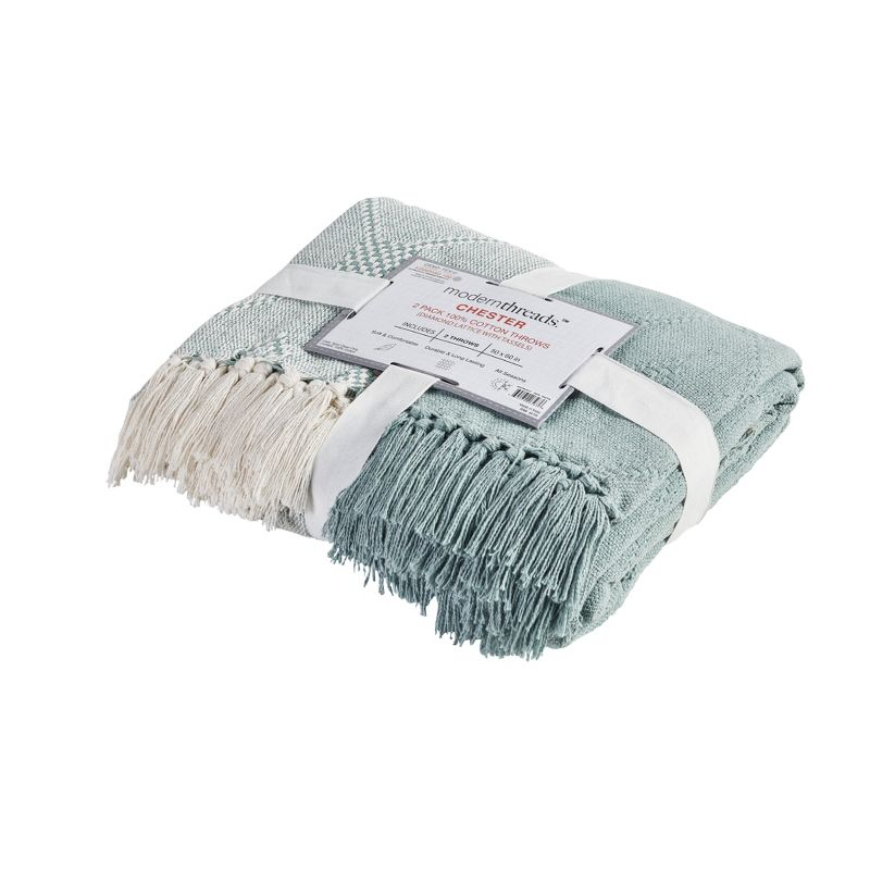 Modern Threads 2 Pack 100% Cotton, 50 x 60 Throw, Chester, Eucalyptus
