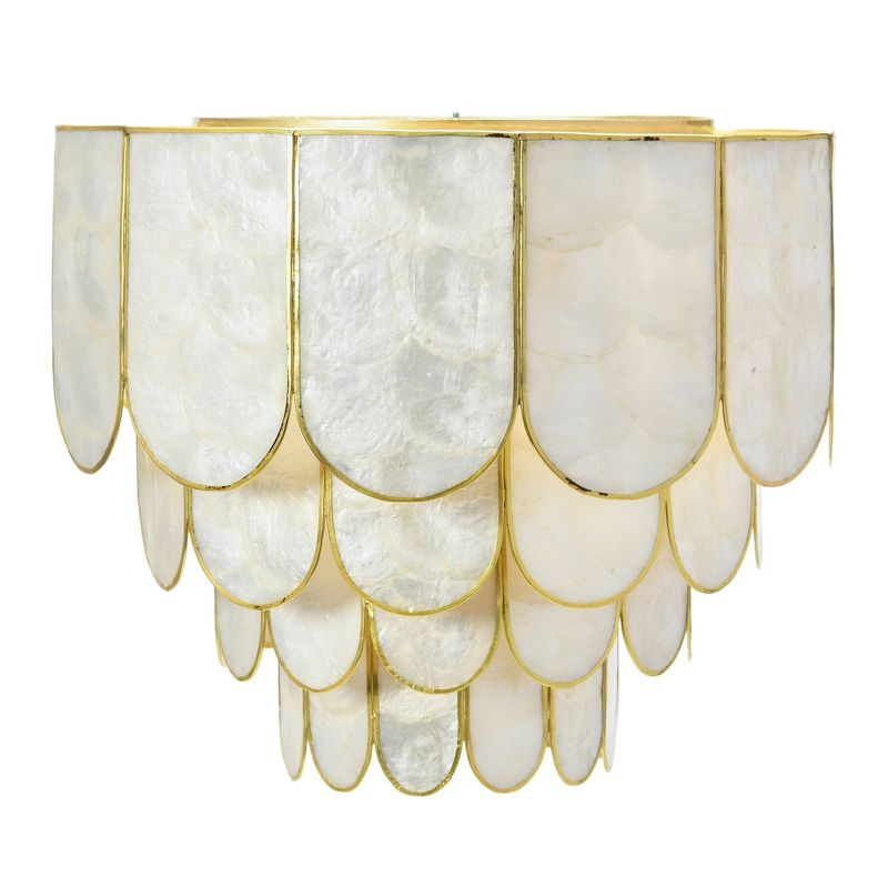 Storied Home 14" Round 4-Tier Capiz and Metal Flush Mount Ceiling Light Gold: Artisan Crafted, ETL Listed, Iron Body