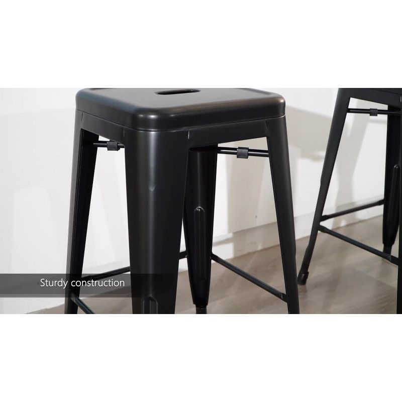 Yaheetech 24" Set of 4 Metal Counter Height Backless Stackable Bar Stools Indoor/Outdoor-Black