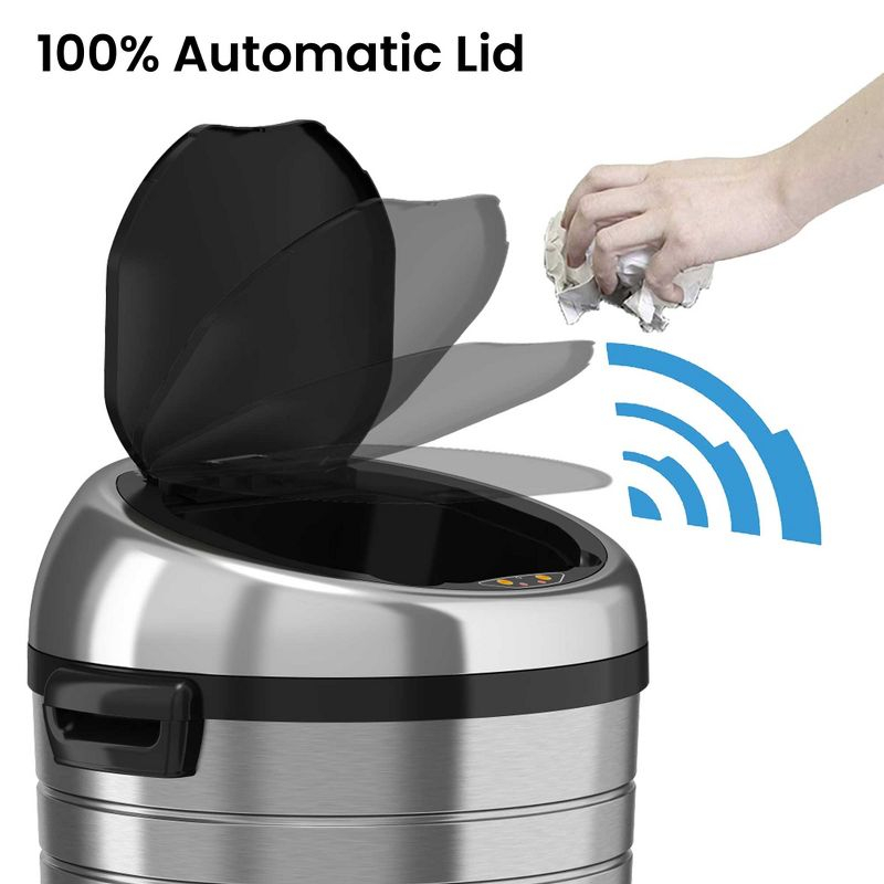 iTouchless Rolling Sensor Kitchen Trash Can with Wheels and AbsorbX Odor Filter 23 Gallon Silver Stainless Steel