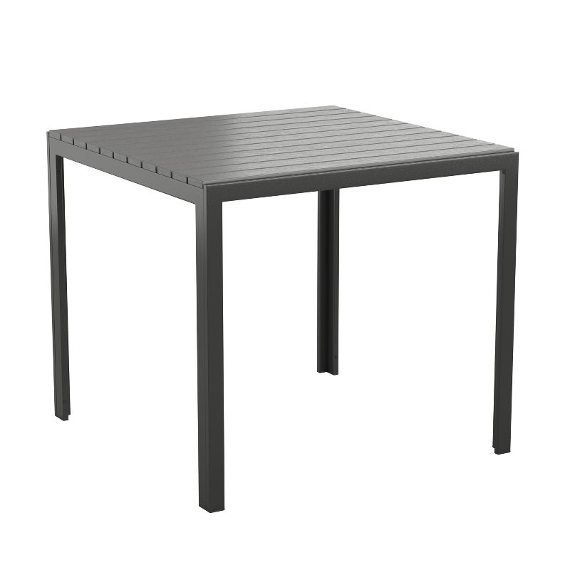 Merrick Lane All-Weather Indoor/Outdoor Square Patio Dining Table for 4 with Steel Frame and Poly Resin Slatted Top - Black
