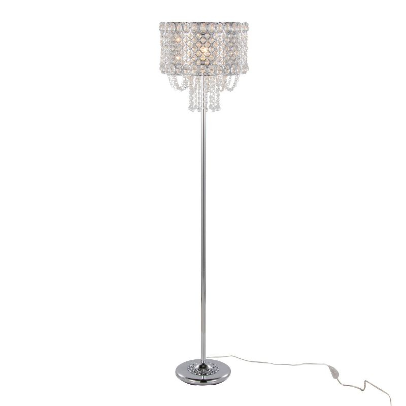 LumiSource Droplets 60" Contemporary Metal Floor Lamp in Polished Chrome and Clear K9 Crystal Accents from Grandview Gallery: UL Listed