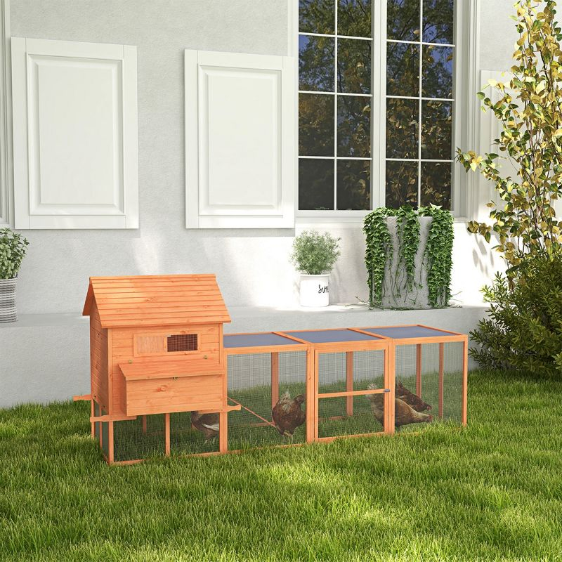PawHut 145" Chicken Coop Large Chicken House Rabbit Hutch Wooden Poultry Cage Pen Garden & Backyard with Run & Inner Hen House Space