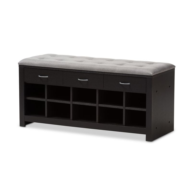 Modern and Contemporary Espresso Finished Fabric Upholstered Cushioned Entryway Bench Light Gray, Dark Brown - Baxton Studio: Polyester