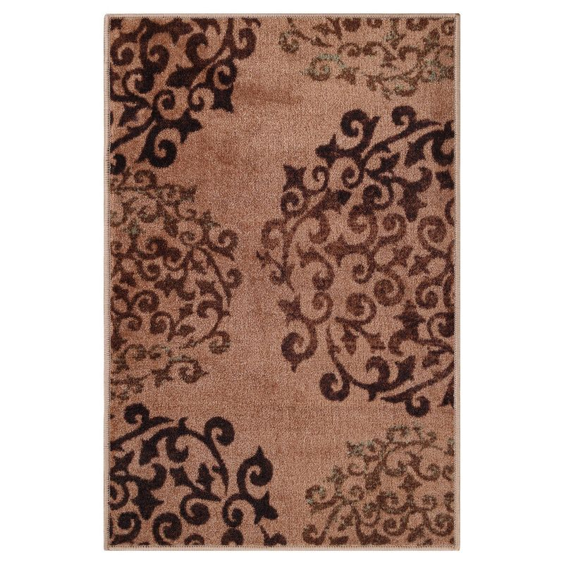 Classic Medallion Floral Scroll Non-Slip Washable Indoor Runner or Area Rug, 2'x3', Camel - Blue Nile Mills