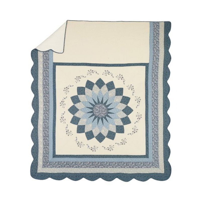 Modern Heirloom Queen Charlotte Bedspread Blue: Floral Pattern, Machine Washable, Plain Weave