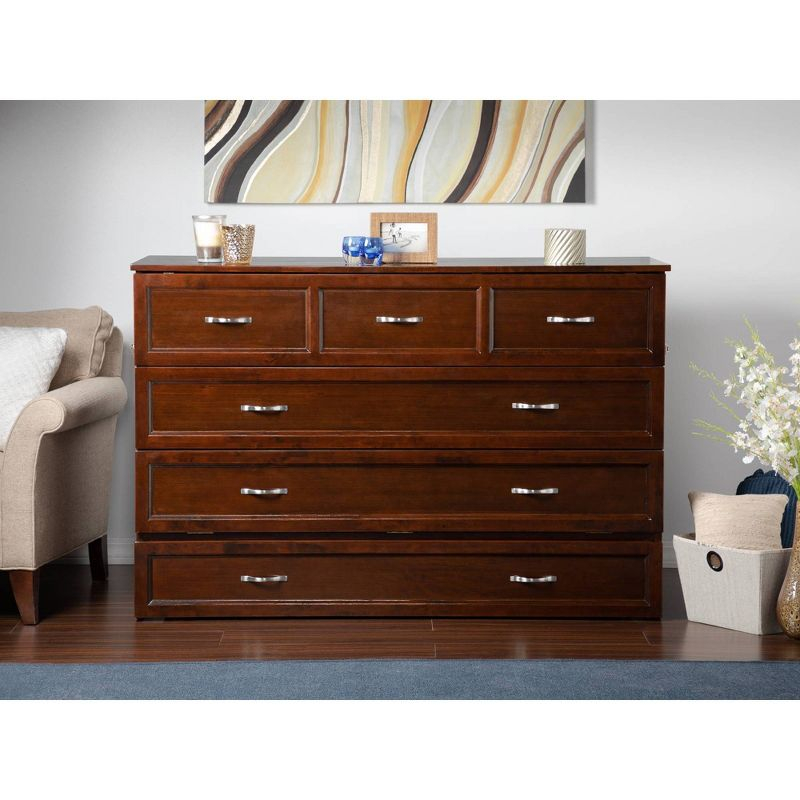 Queen Deerfield Murphy Bed Chest with Charging Station Walnut - AFI: Space-Saving Design, No Box Spring Needed