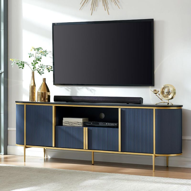 SinCiDo 70" Luxury TV Stand w/Faux Marble Top, Modern TV Console for TVs Up to 80 inches, Navy Blue