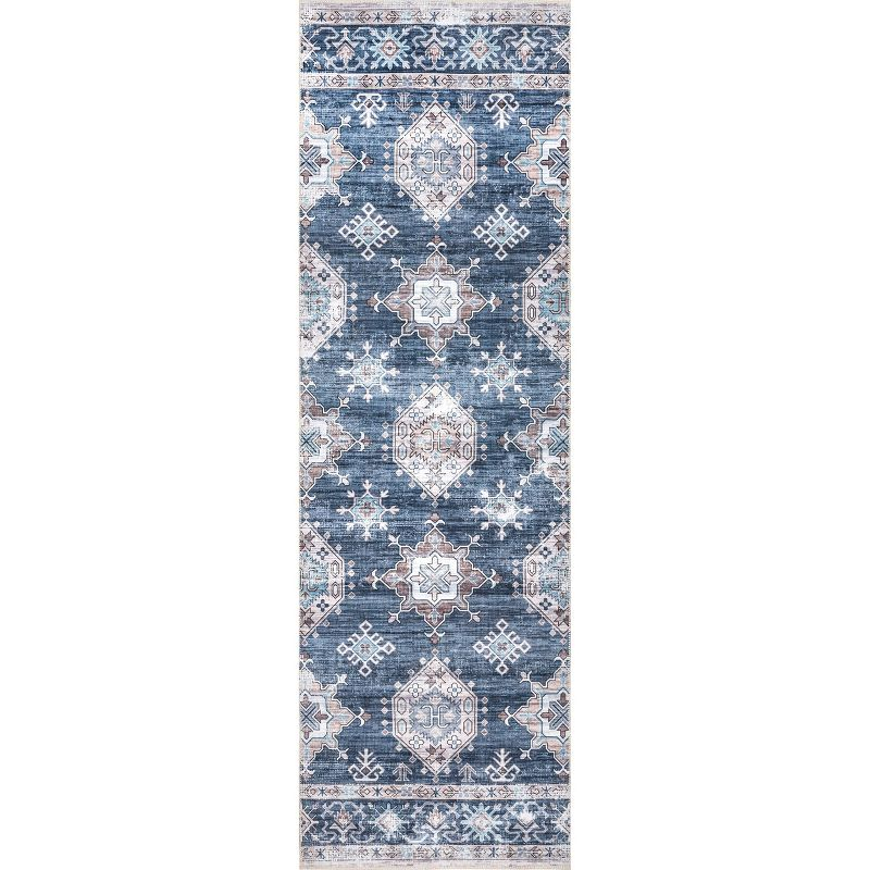 Nuloom Finley Medallion 2x8 Machine Washable Runner Indoor Area Rug for Living Room Bedroom Dining Room Entryway Hallway Kitchen, Blue/Grey