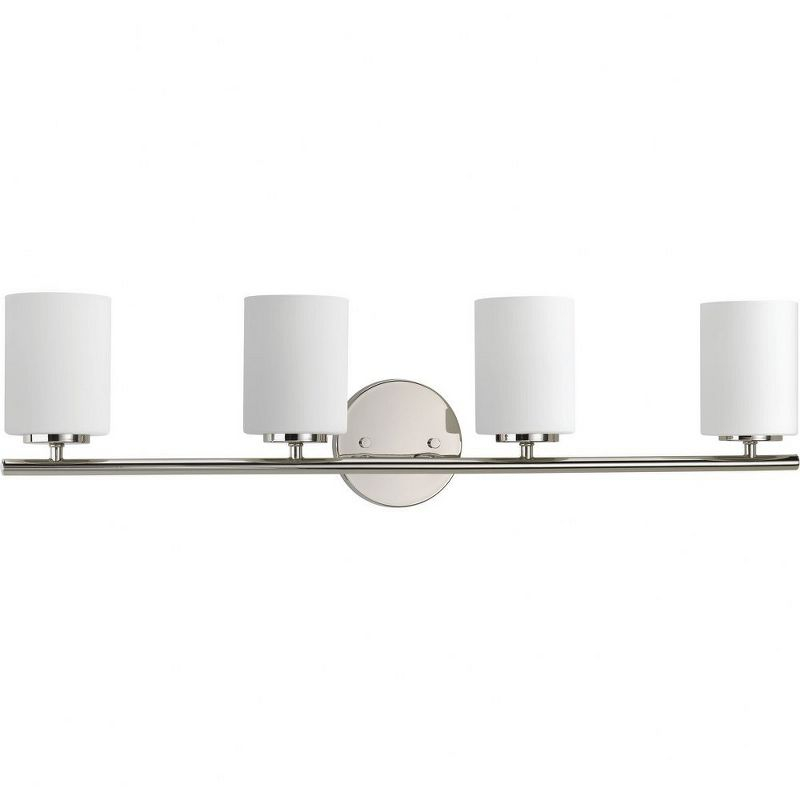 Progress Lighting Replay 4-Light Bath Vanity, Polished Nickel, Porcelain, Up/Down Mount, Brushed Nickel Finish, Shade Included