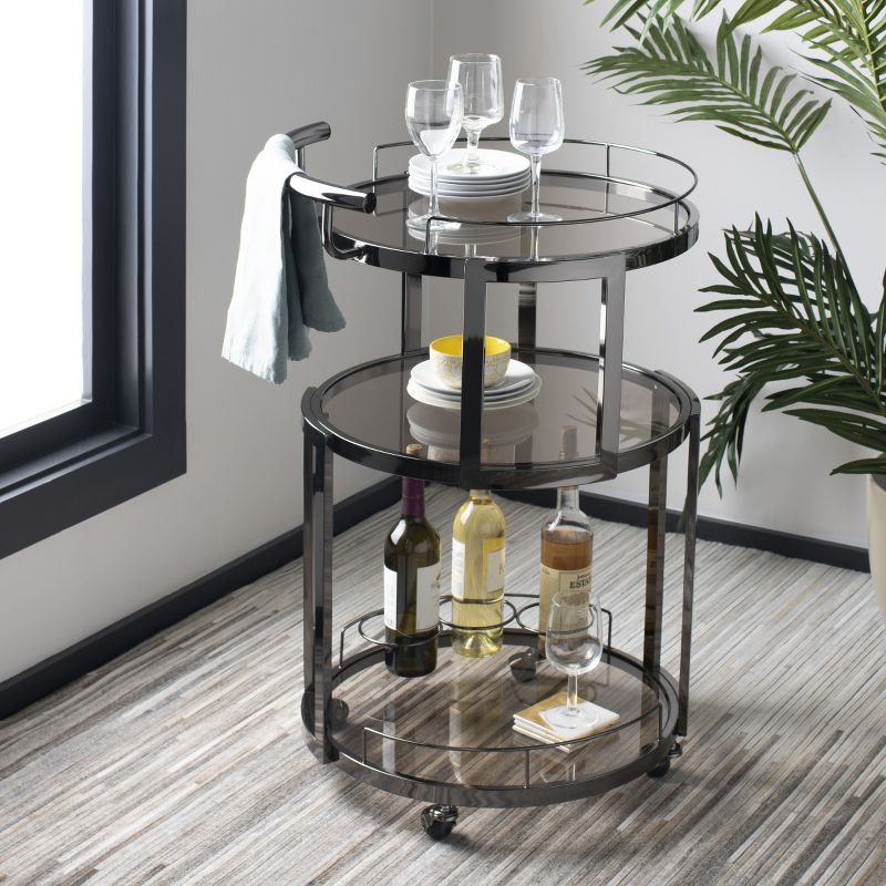 Rio 3 Tier Round Bar Cart - BCT8002B - Black Nickel/Tea - Safavieh