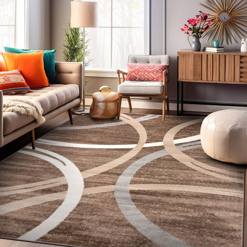 World Rug Gallery Contemporary Abstract Circles Design Brown 5'3" x 7'3" Area Rug