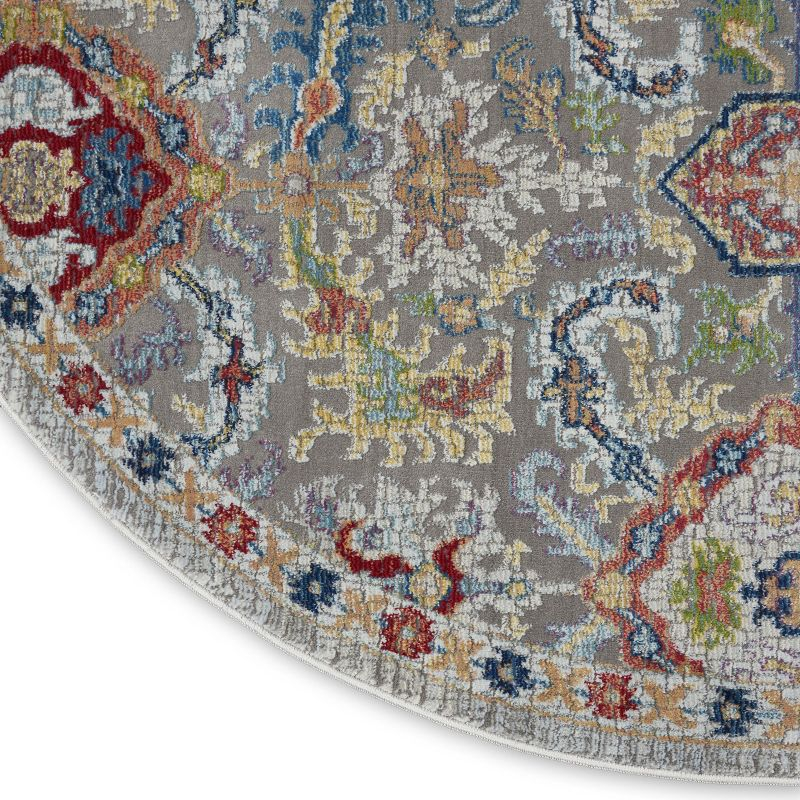 Nourison Global Vintage Traditional Bordered Indoor Area Rug Grey/Multicolor 6' x Round