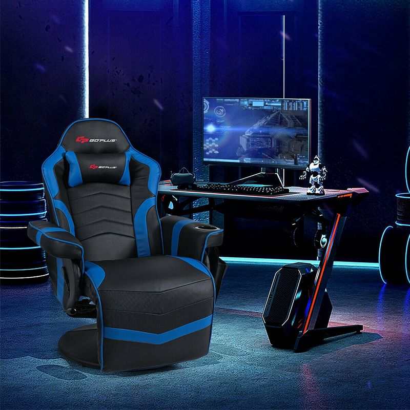 Costway Massage Gaming Recliner Reclining Racing Chair Swivel Blue