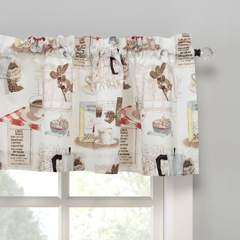 24"x54" Brew Coffee Shop Semi Sheer Rod Pocket Kitchen Curtain Valance and Tiers Set White - No. 918