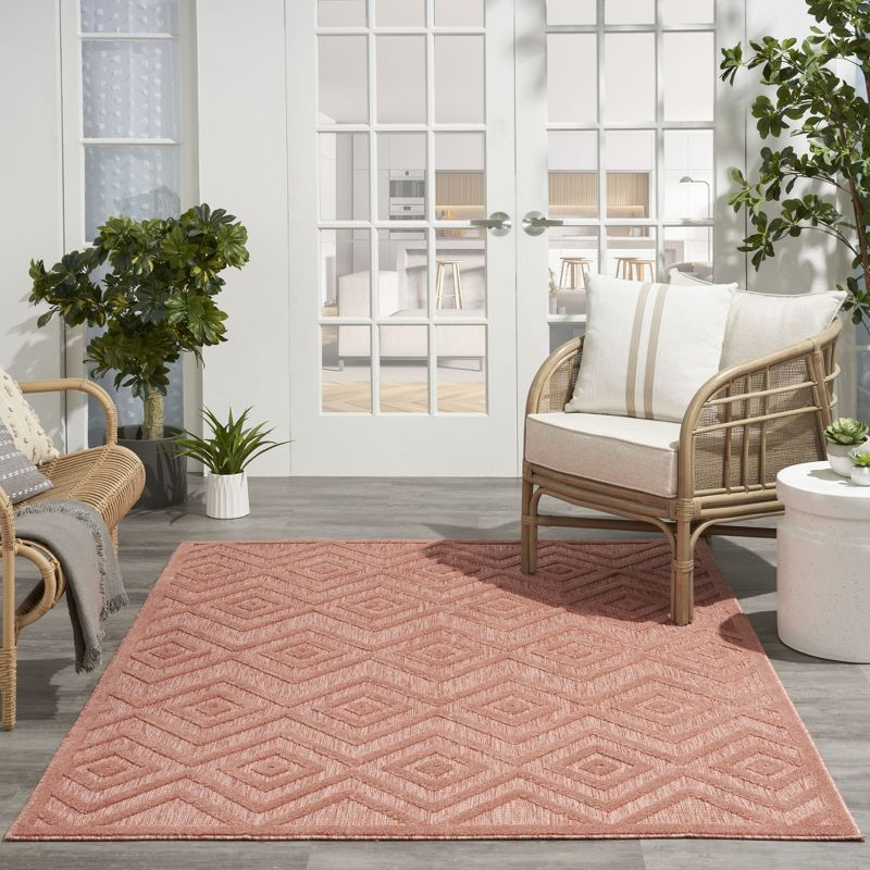 Nourison Versatile Diamond Geometric Flatweave Indoor Outdoor Area Rug Coral/Orange 5' x 7'