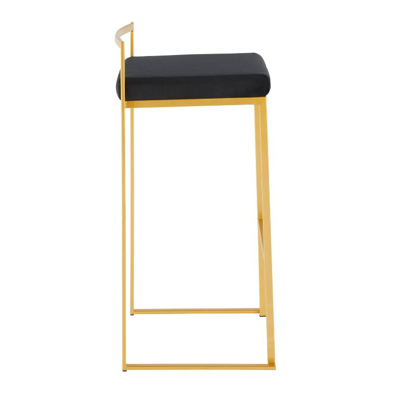 34" Set of 2 Fuji Contemporary Stackable Barstools Gold/Black Velvet - LumiSource: Cosmopolitan, Upholstered, Metal