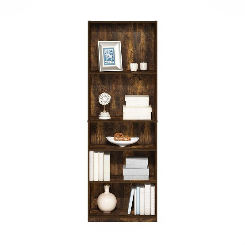 Furinno Simply Design 5-Tier Corner Bookshelf Open Multipurpose Bookcase Display Rack Cabinet with Adjustable Shelves,Amber Pine