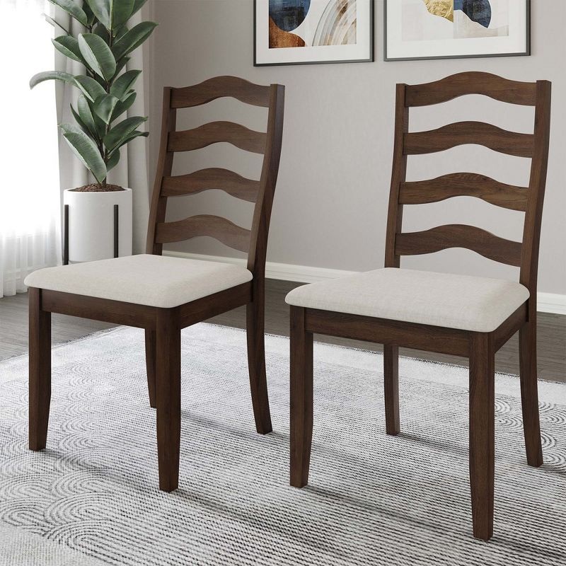 ChaletPosh Brown Wooden Dining Chair With Warm Grey Cover (Set of 2)