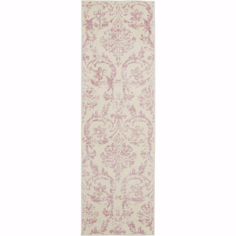 Nourison Jubilant 2'3" x 7'3" (7' Runner) Ivory/Pink Area Rug Farmhouse Vintage Damask by Nourison